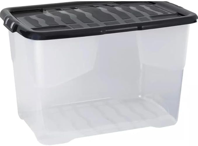 Neat. Plastics Large Plastic Storage Box With Black Clip-On Lids, Durable & Stackable Organizing Box Container For Home, Garage & Office, Single