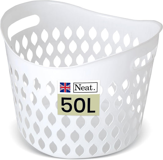 50L Round Washing Laundry Basket Plastic Hamper Clothes Storage Linen Clean