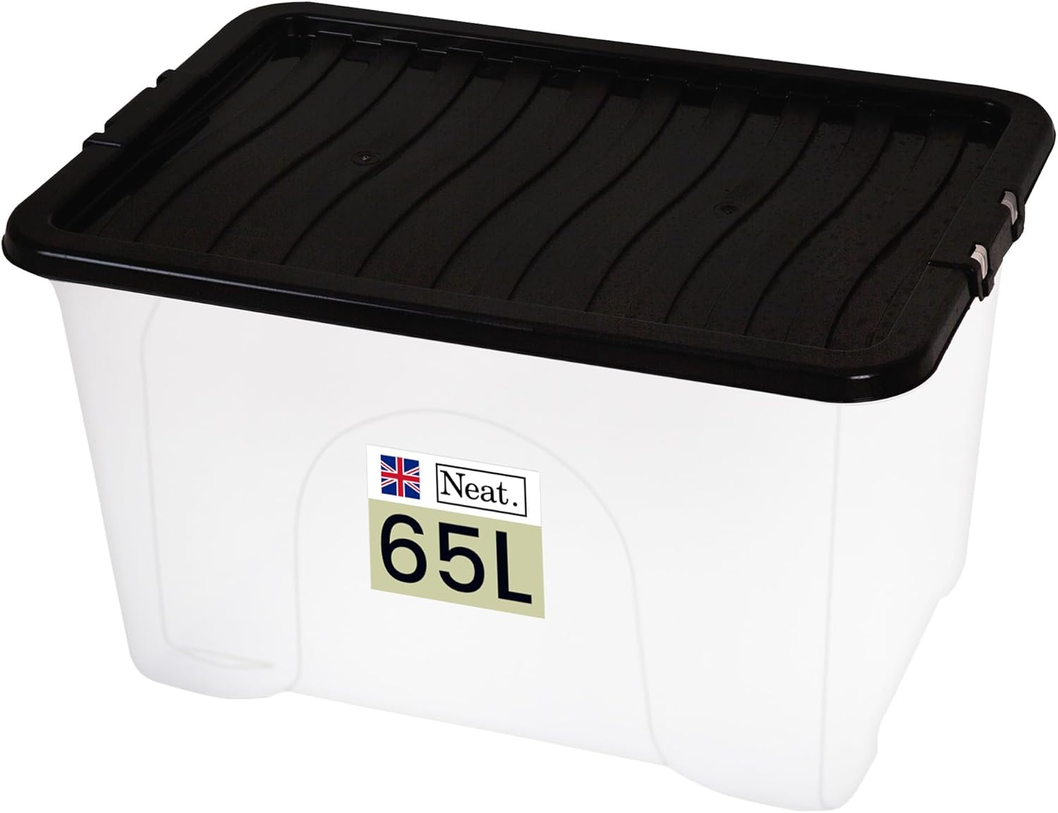 Neat. Plastic Storage Box, Clear Base, Black Lid Multiple Sizes