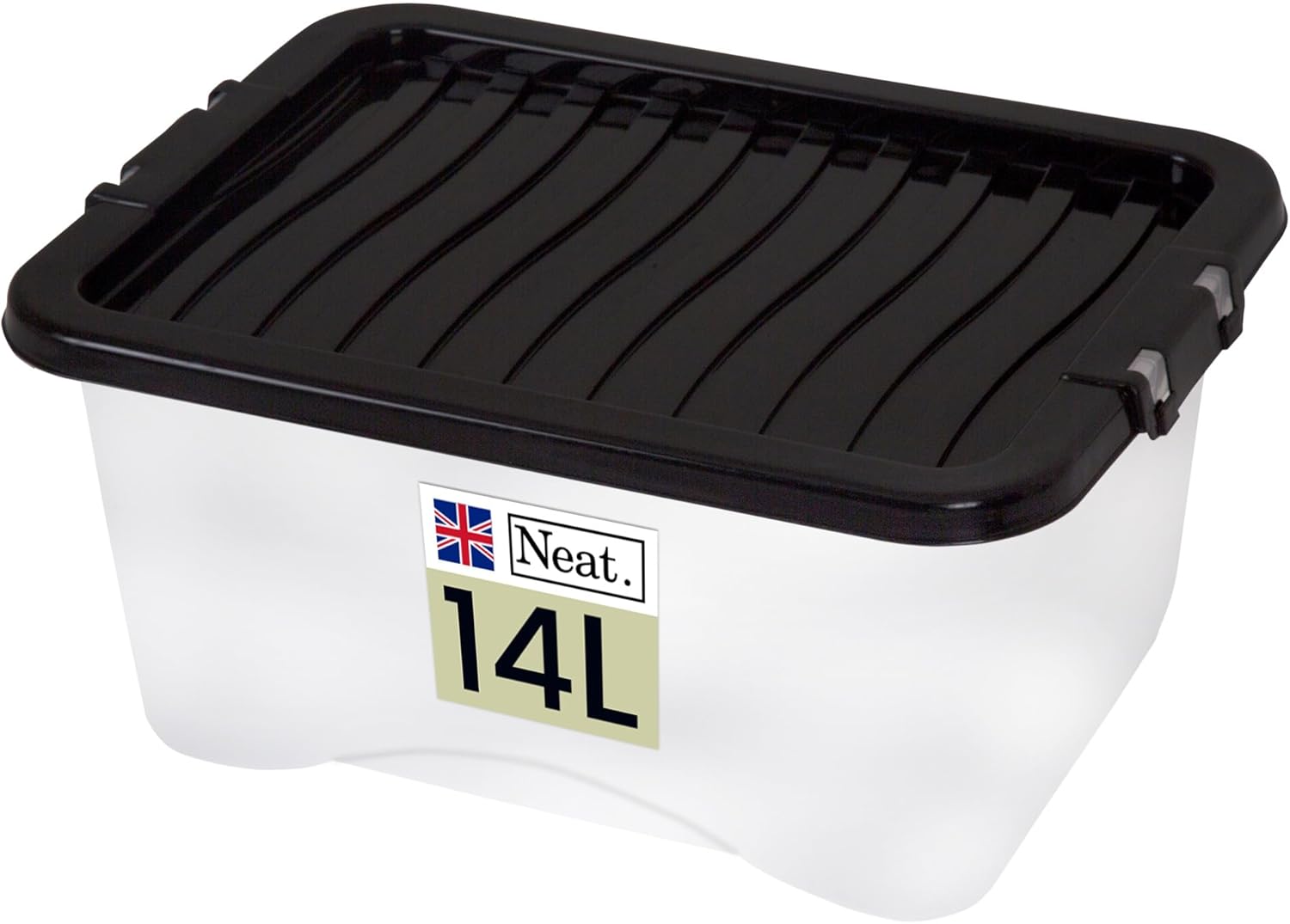 Neat. Plastic Storage Box, Clear Base, Black Lid Multiple Sizes