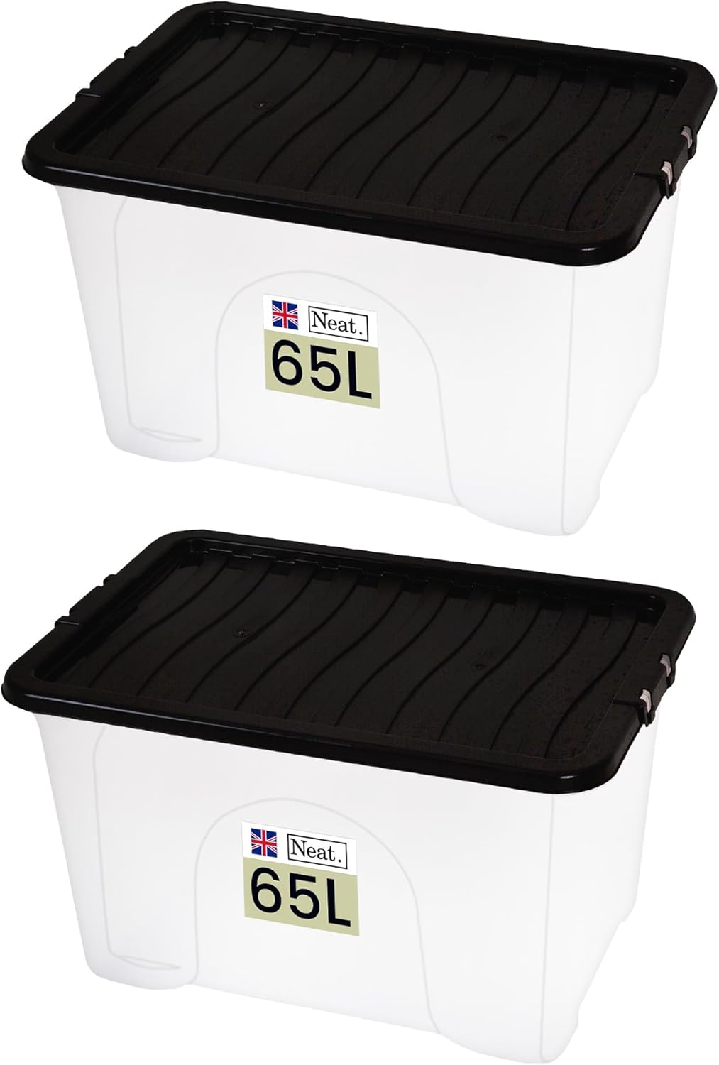Heavy Duty Storage Box, Clear Base, Black Lid Pack of 2