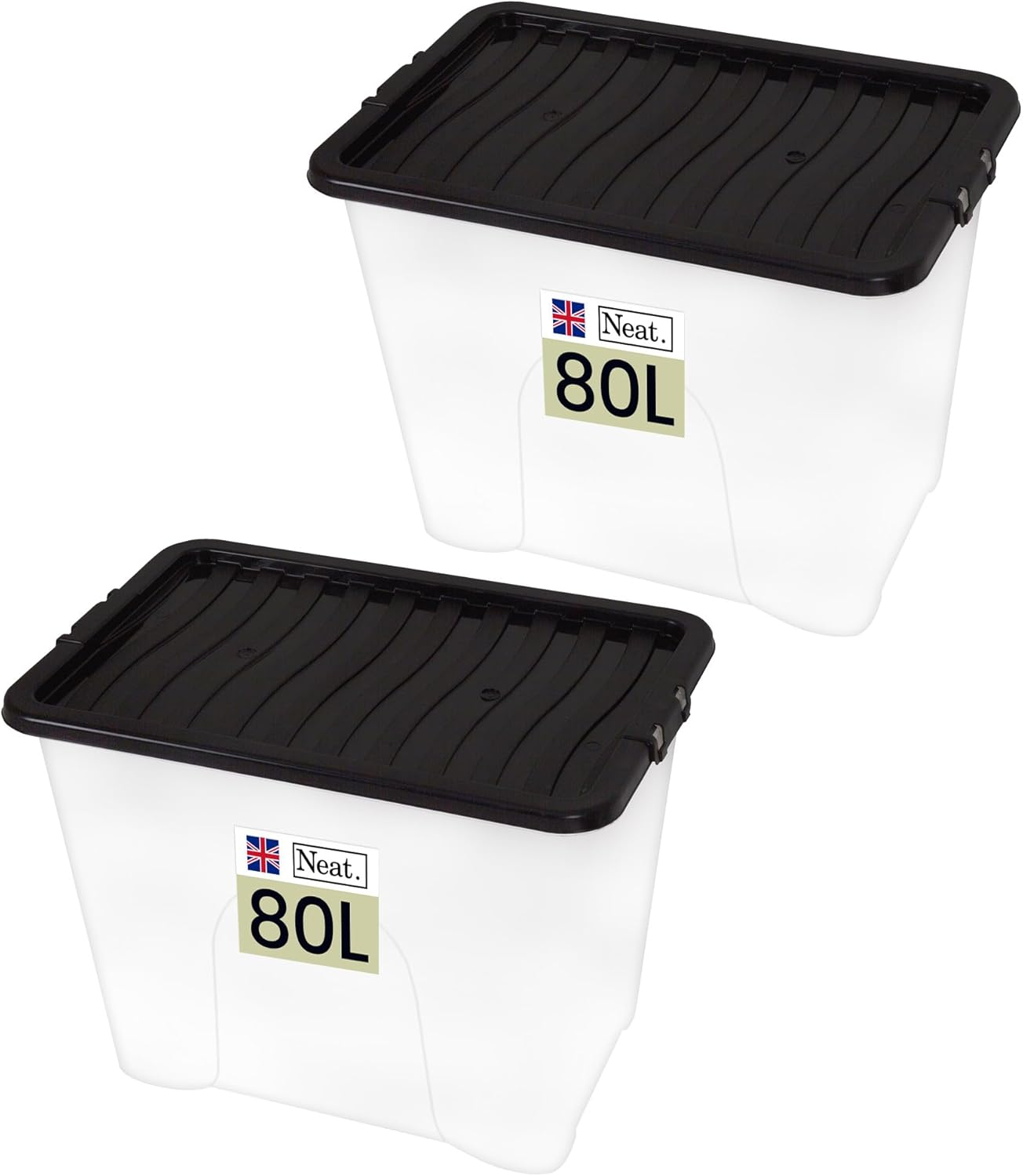 Heavy Duty Storage Box, Clear Base, Black Lid Pack of 2