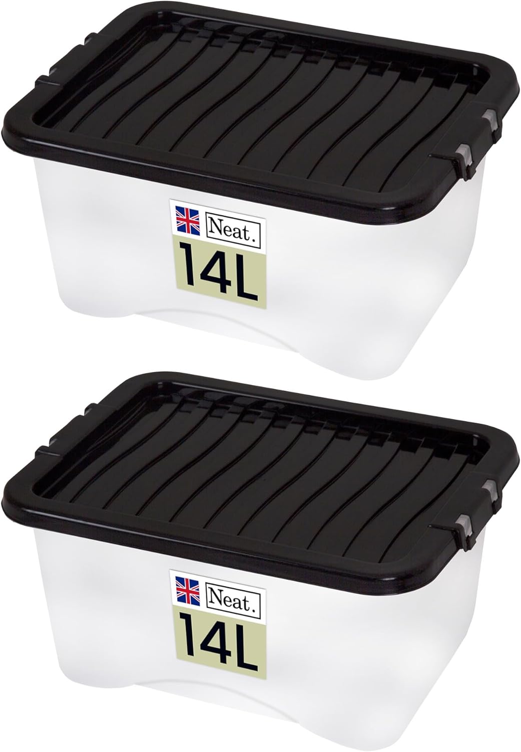 Heavy Duty Storage Box, Clear Base, Black Lid Pack of 2