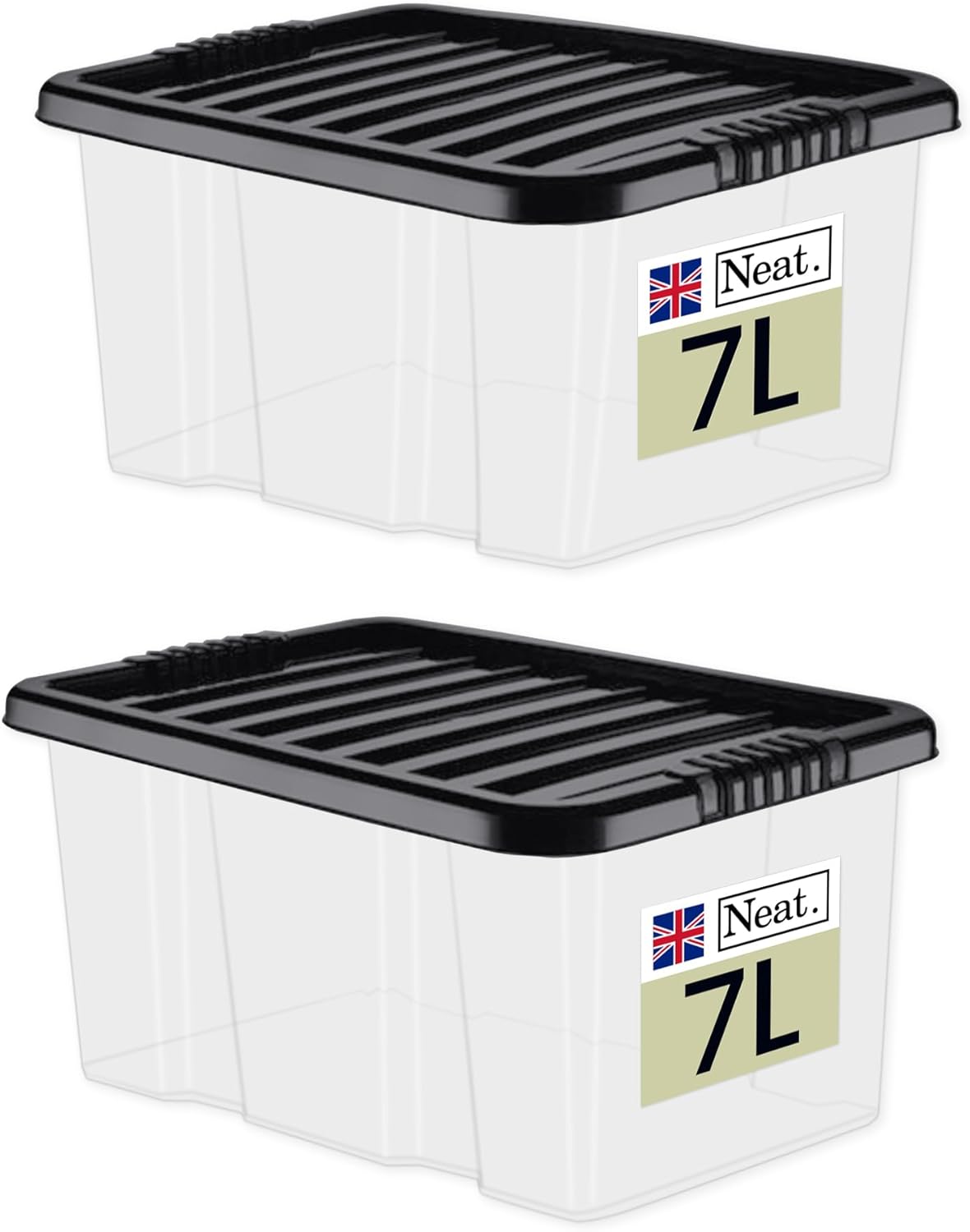 Heavy Duty Storage Box, Clear Base, Black Lid Pack of 2