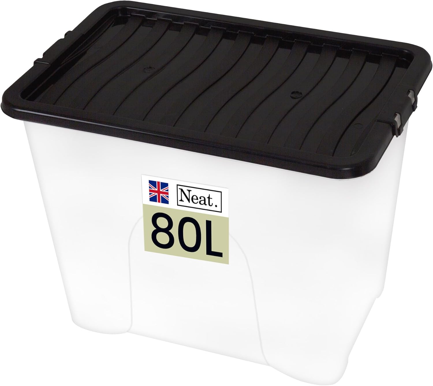 Neat. Plastic Storage Box, Clear Base, Black Lid Multiple Sizes