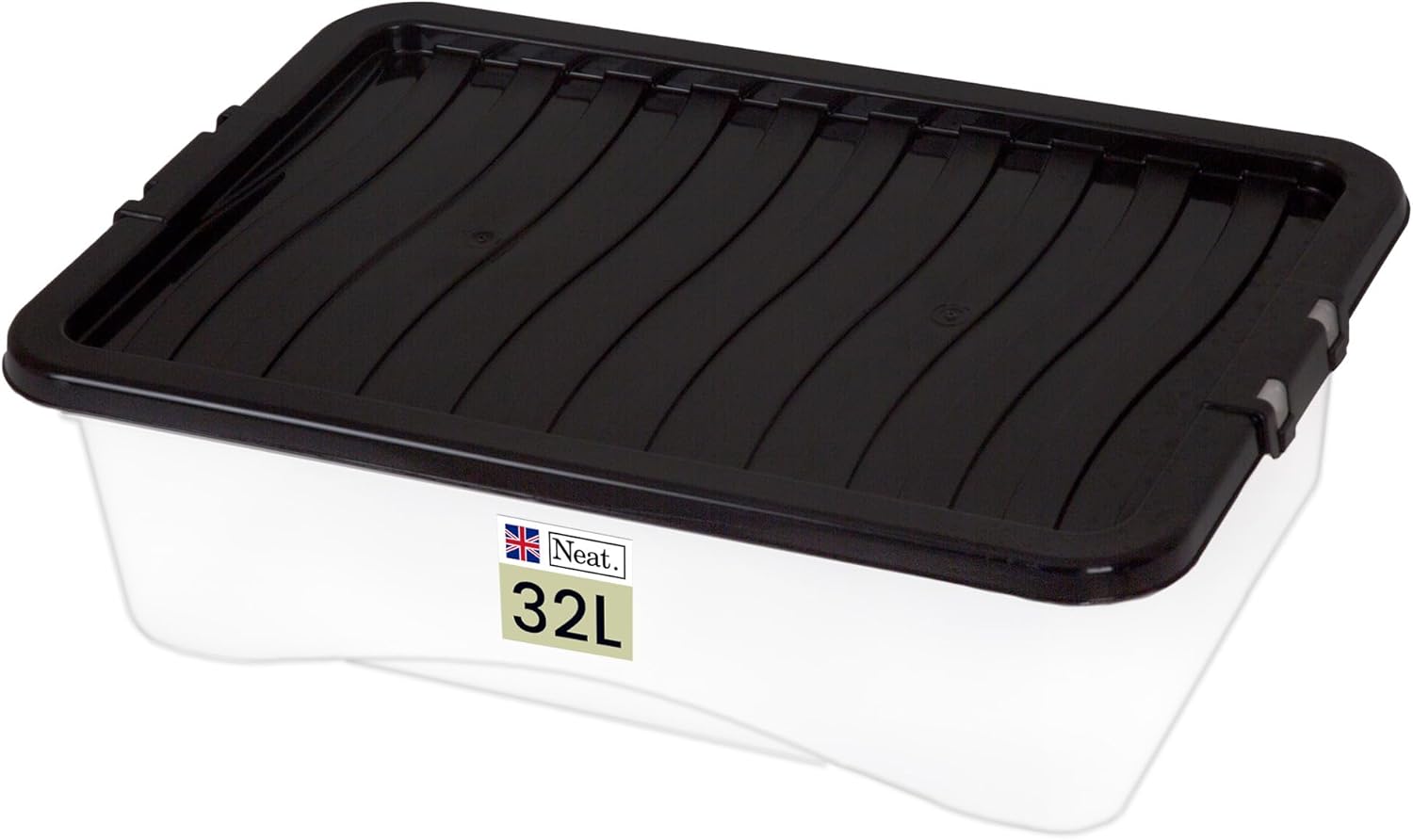 Neat. Plastic Storage Box, Clear Base, Black Lid Multiple Sizes