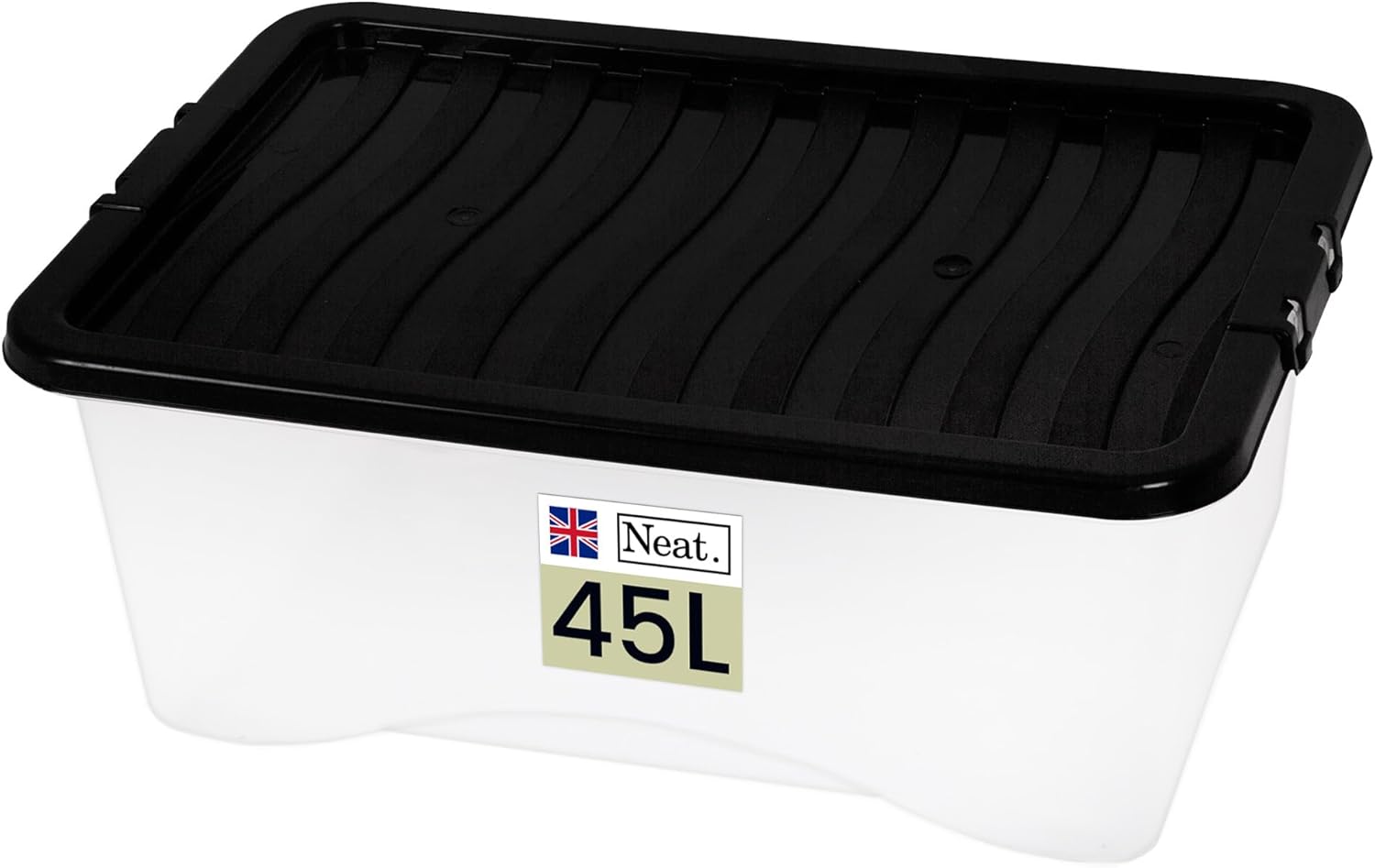 Neat. Plastic Storage Box, Clear Base, Black Lid Multiple Sizes