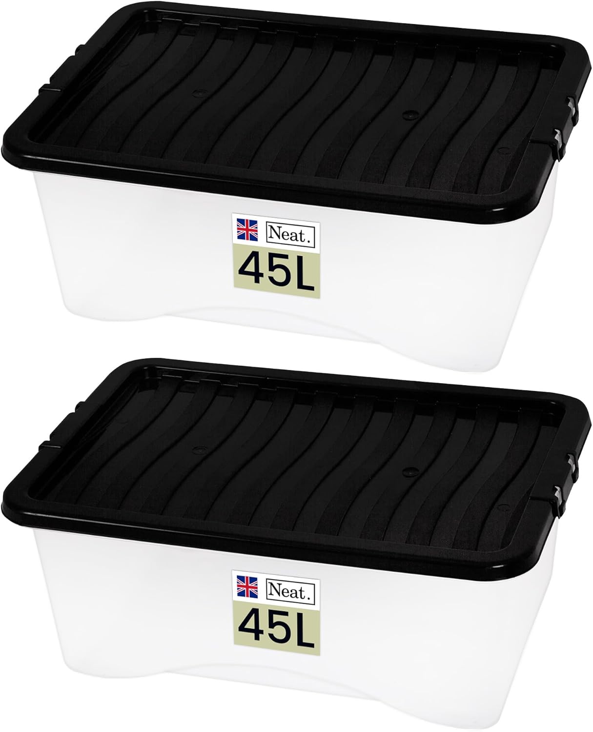 Heavy Duty Storage Box, Clear Base, Black Lid Pack of 2