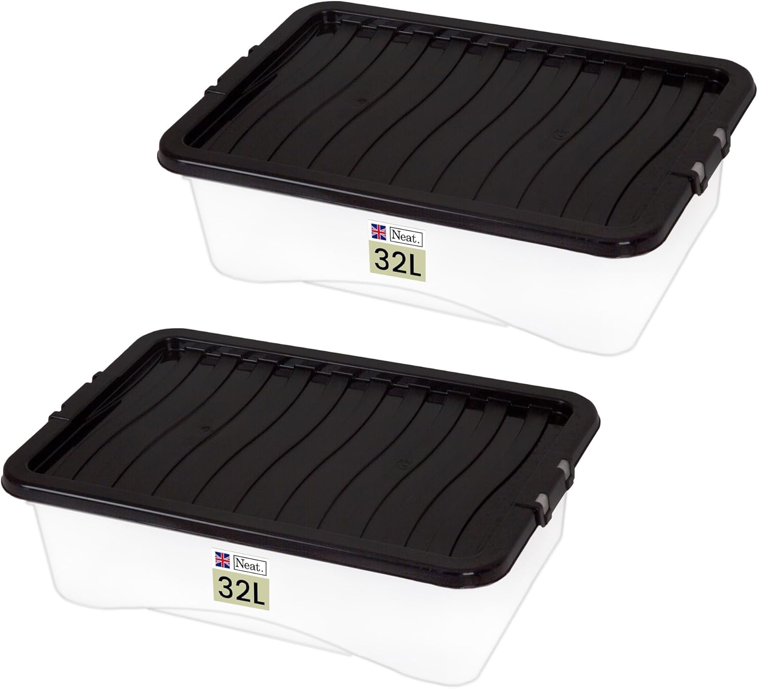 Heavy Duty Storage Box, Clear Base, Black Lid Pack of 2