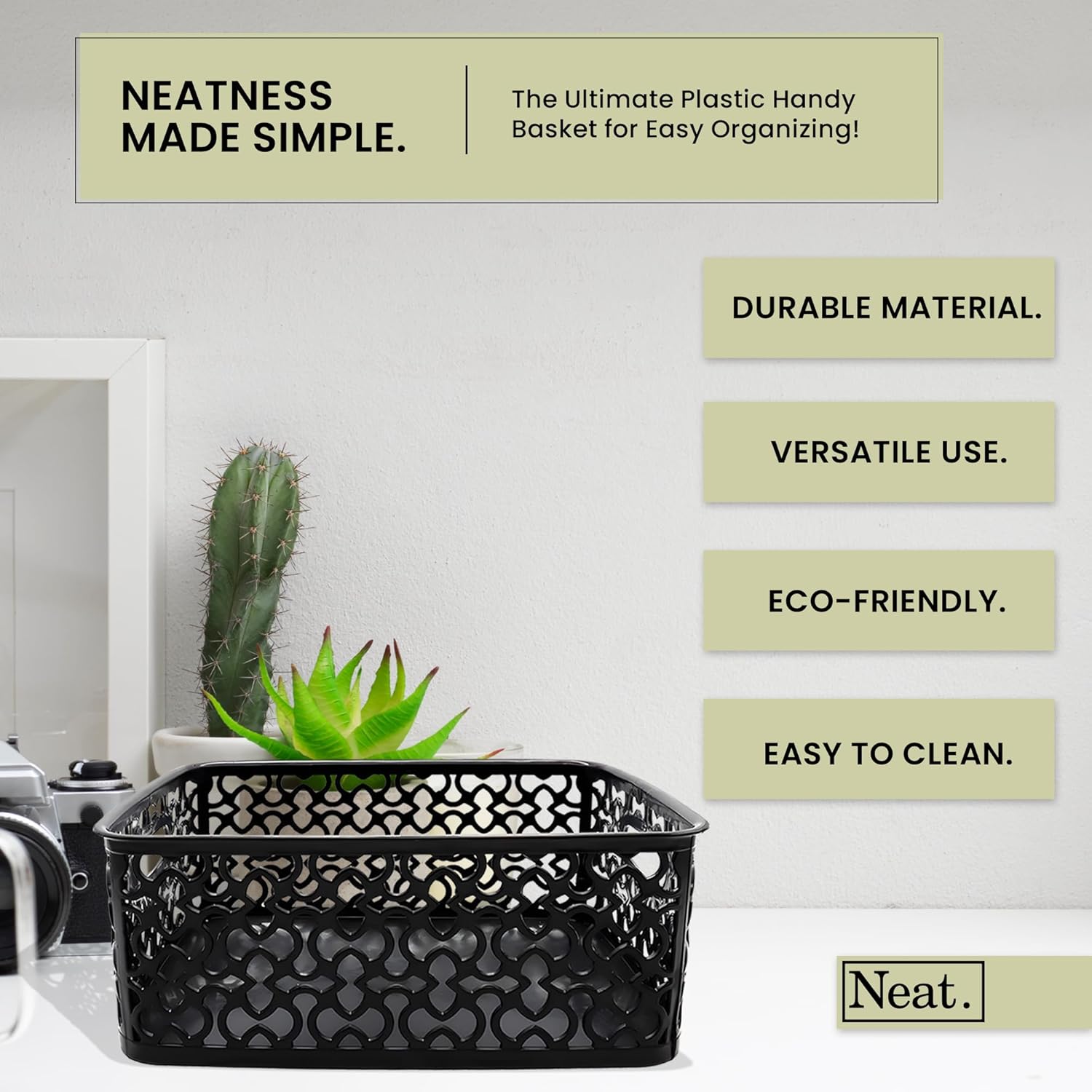 Pack of 6 Plastic Storage Baskets for Shelves - Small Handy Basket Organiser, Ideal for Home, School, Office Kitchen, Shelf-Friendly Plastic Baskets for Storage, Tidy Organising Boxes