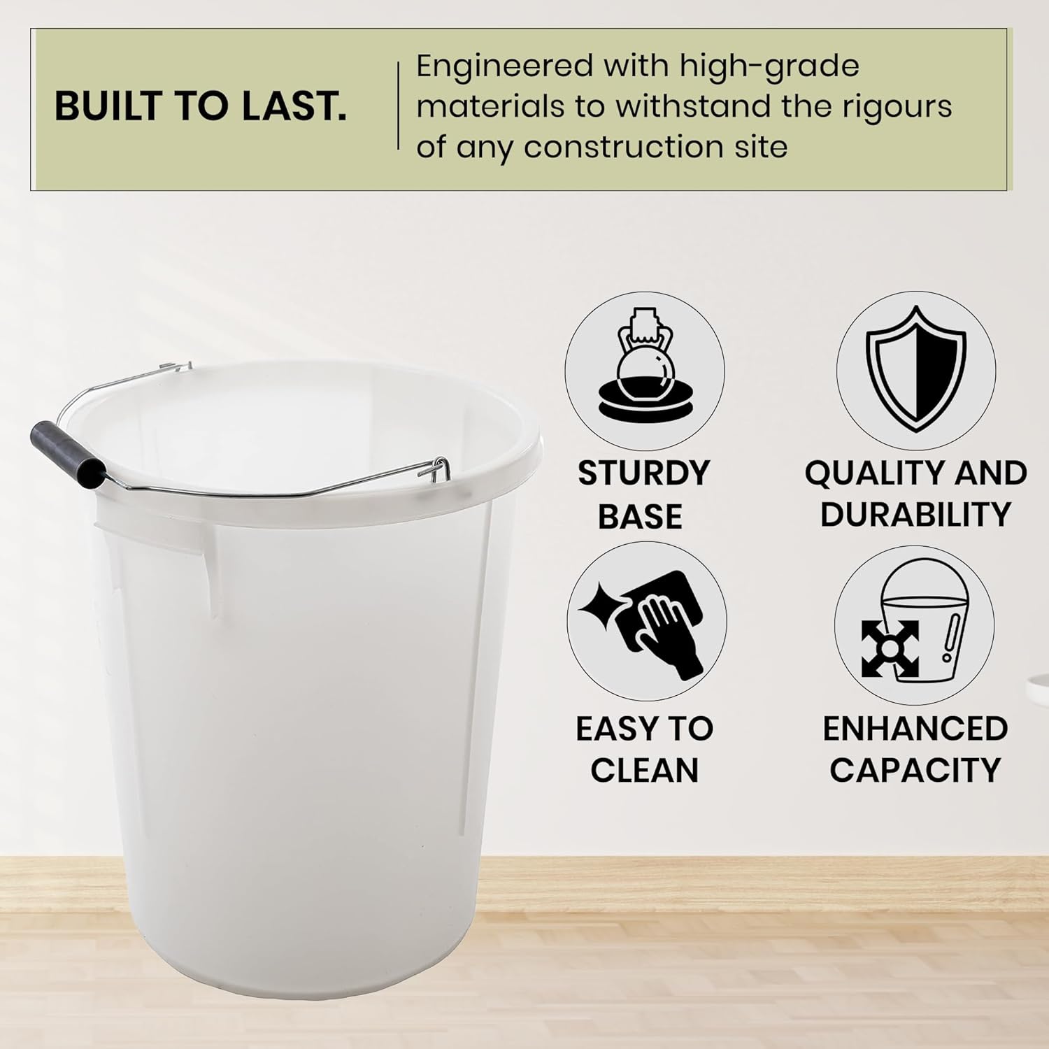 Plastic 28 Litre Heavy Duty Plasterers Bucket for Mixing Building Holding Water and Plaster