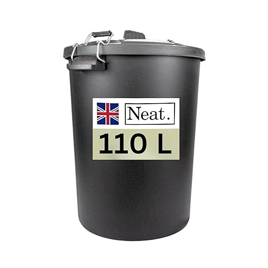 Neat. Black 110 L Plastic Dustbin, Large Heavy-Duty Dustbin