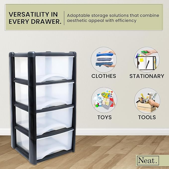 Plastic Drawers Storage Unit Tower Black