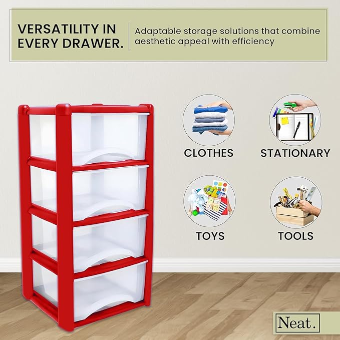 Plastic Drawers Storage Unit Tower Red