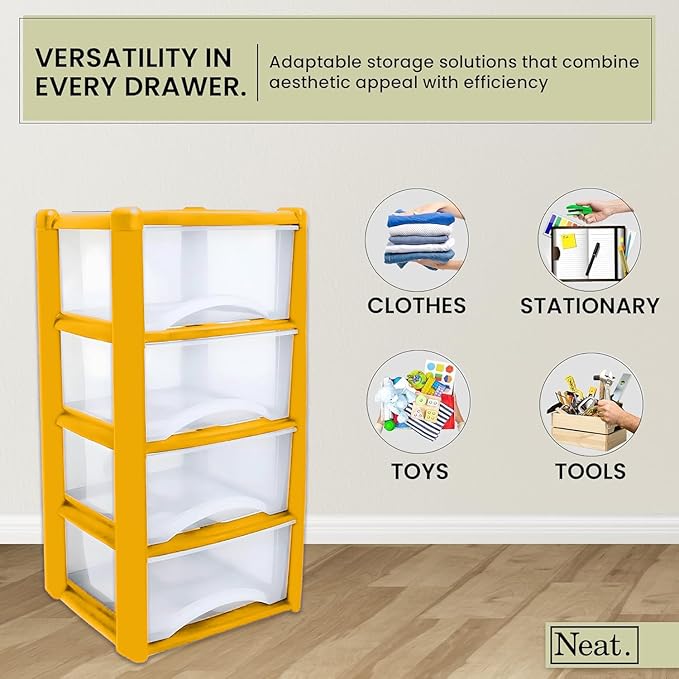 Plastic Drawers Storage Unit Tower Yellow