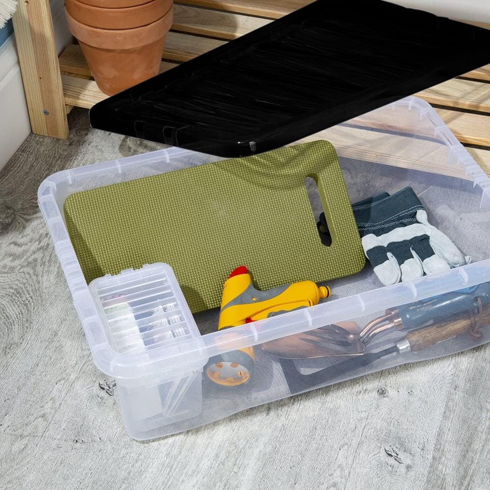 MULTI PACK OF 5 under bed 32 litre storage new (made in uk) CLEAR BASE