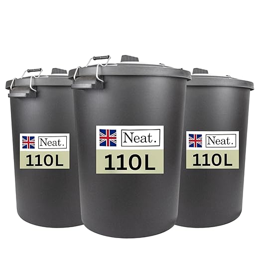 Neat. Black 110 L Plastic Dustbin, Large Heavy-Duty Dustbin