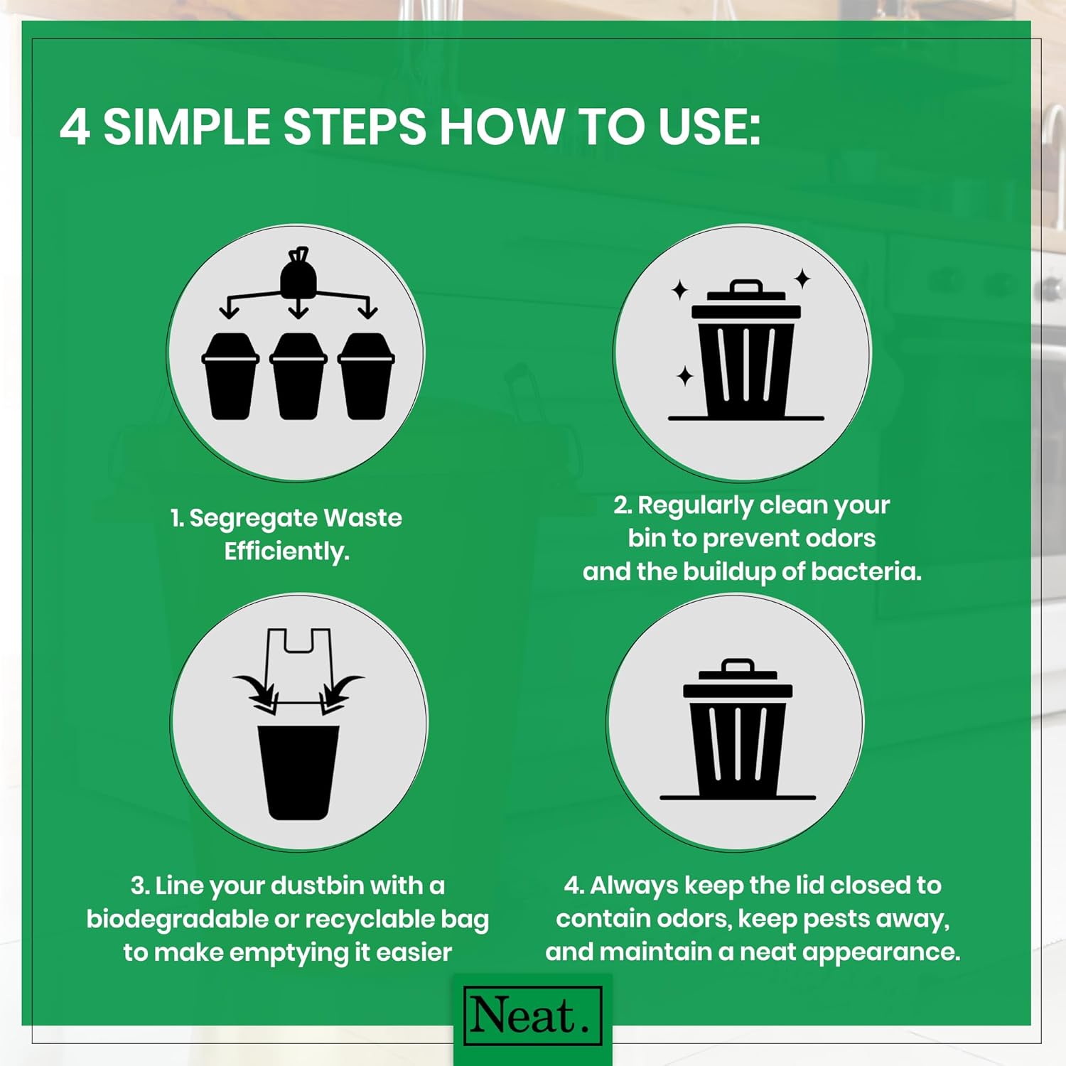 Neat. 90L Bin Coloured Large Plastic Bins, Heavy Duty Kitchen Bin with Metal Handle Dustbin