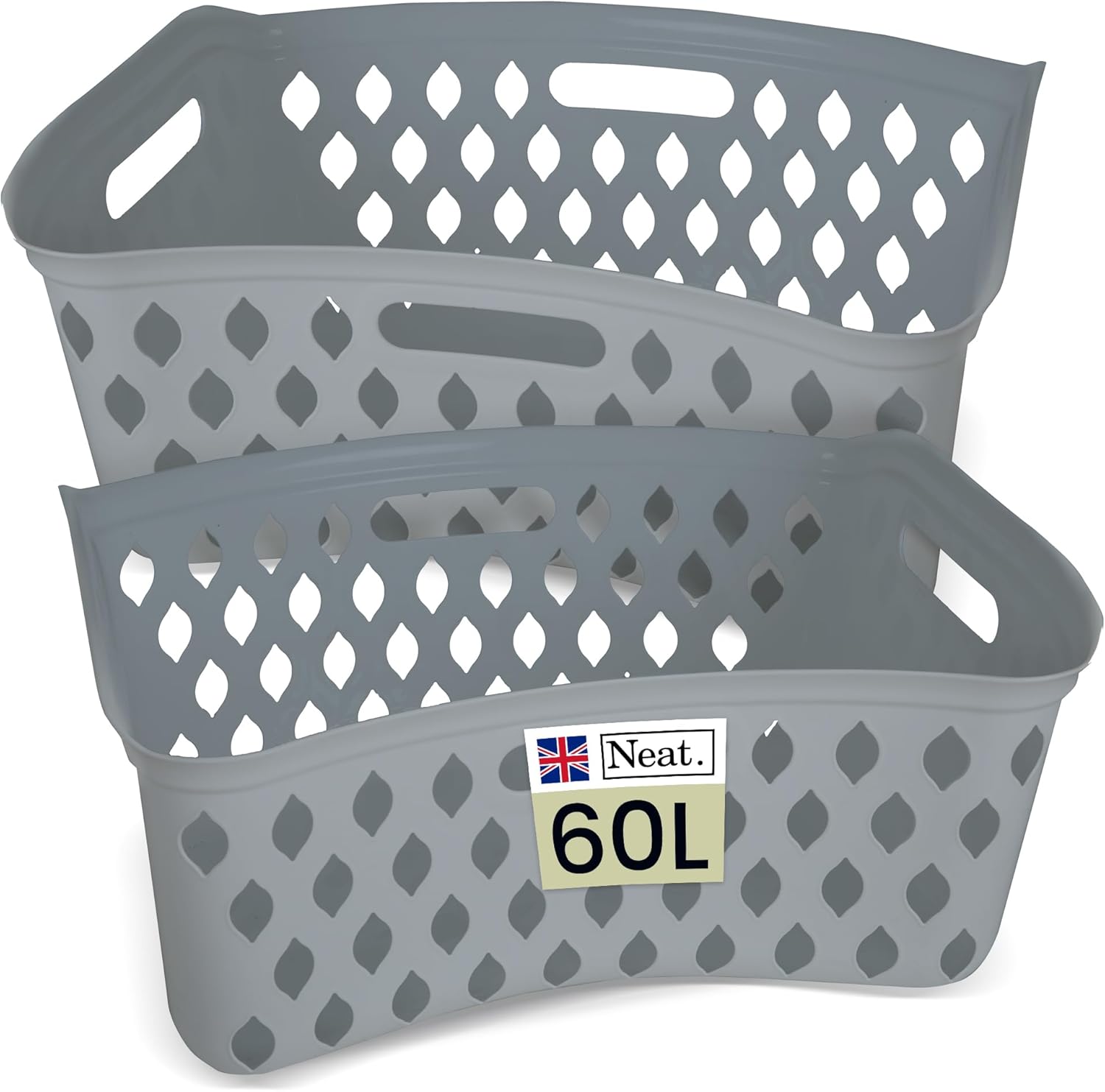 Neat. 60L Plastic Laundry Basket Hipster Design-  Grey (1Pcs)