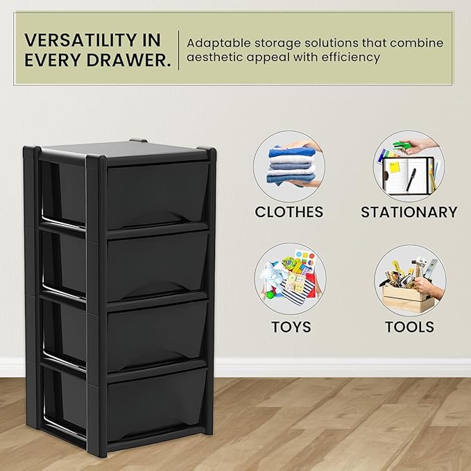 Drawer Storage Unit 4 drawers (Black Drawers with Black Frame)