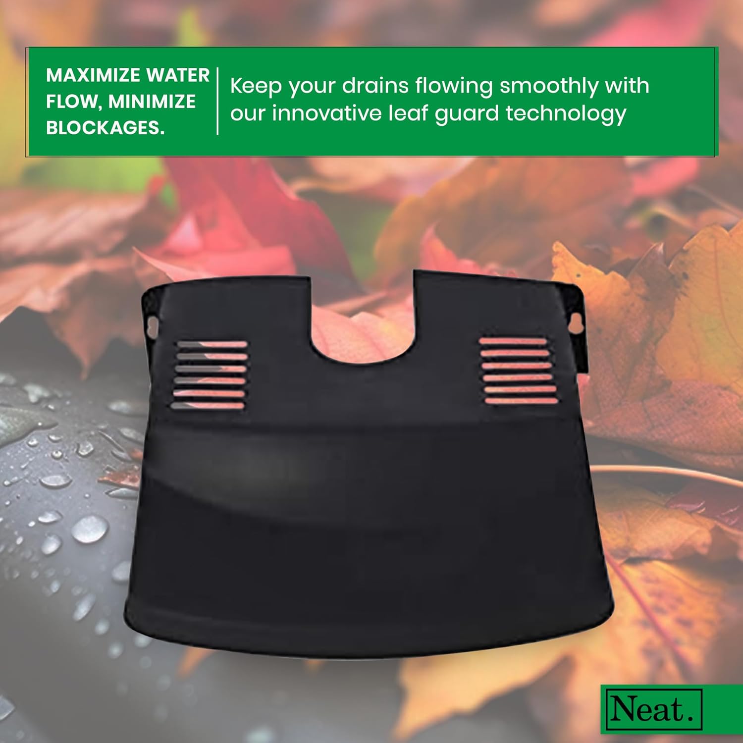 NEAT 2-Pack Black Plastic, Keep Your Drains Clear & Tidy - Outdoor Drain Cover Protector, Stops Leaves, Gutter Guard, Outside Grid Covers, Barrier Tidy, Includes Manhole Cover & Drain Guards