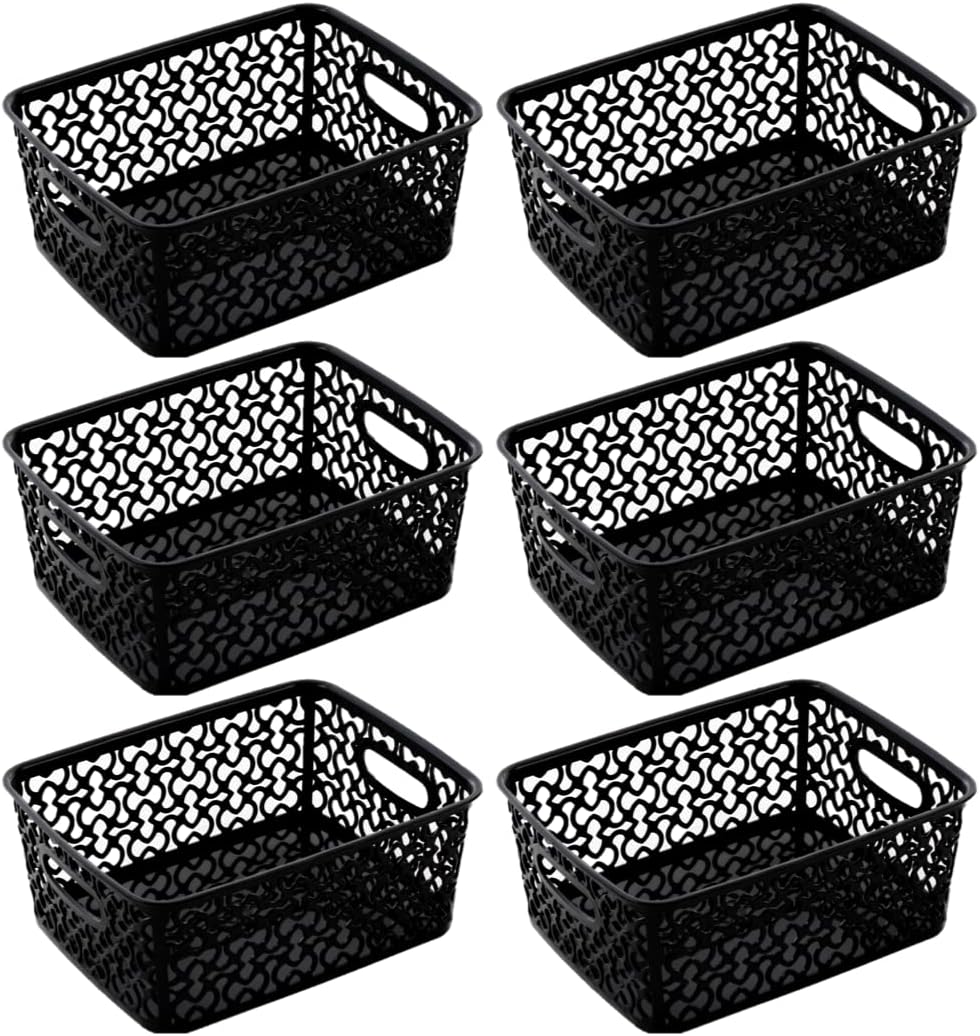 Pack of 6 Plastic Storage Baskets for Shelves - Small Handy Basket Organiser, Ideal for Home, School, Office Kitchen, Shelf-Friendly Plastic Baskets for Storage, Tidy Organising Boxes