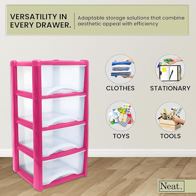 Plastic Drawers Storage Unit Tower Pink