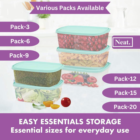 Neat. Plastics Food Storage Containers, Leak Resistant, Airtight & Stackable Meal Prep Containers with Lids, BPA Free & Reusable Microwave Freezer, Dishwasher Safe, 1L