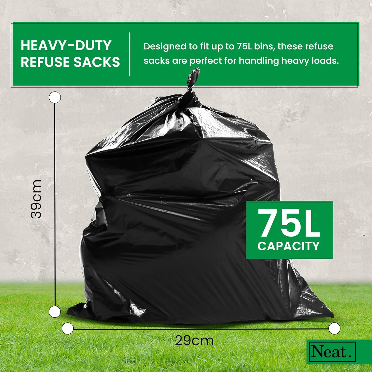 Heavy Duty Black Bin Bags (75 Litre - 50pcs)
