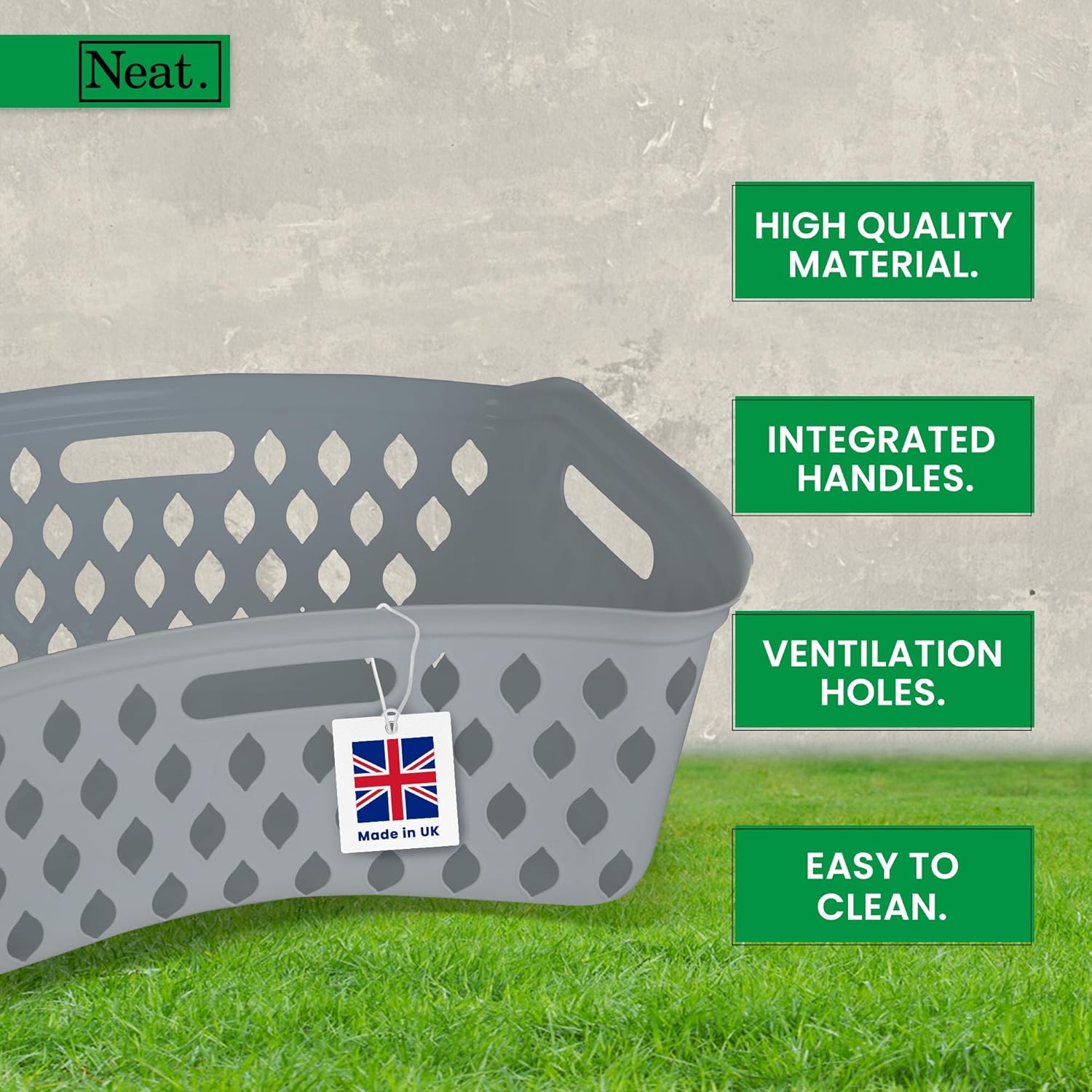Neat. 60L Plastic Laundry Basket Hipster Design-  Grey (1Pcs)