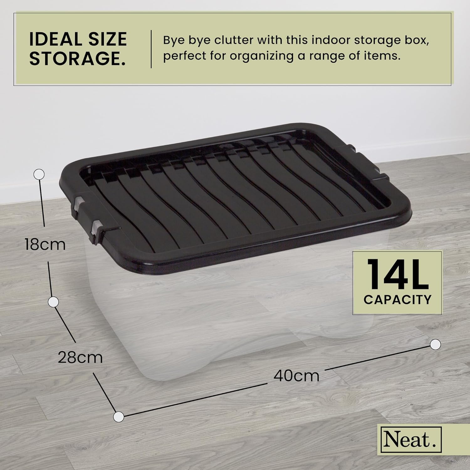 Heavy Duty Storage Box, Clear Base, Black Lid Pack of 2