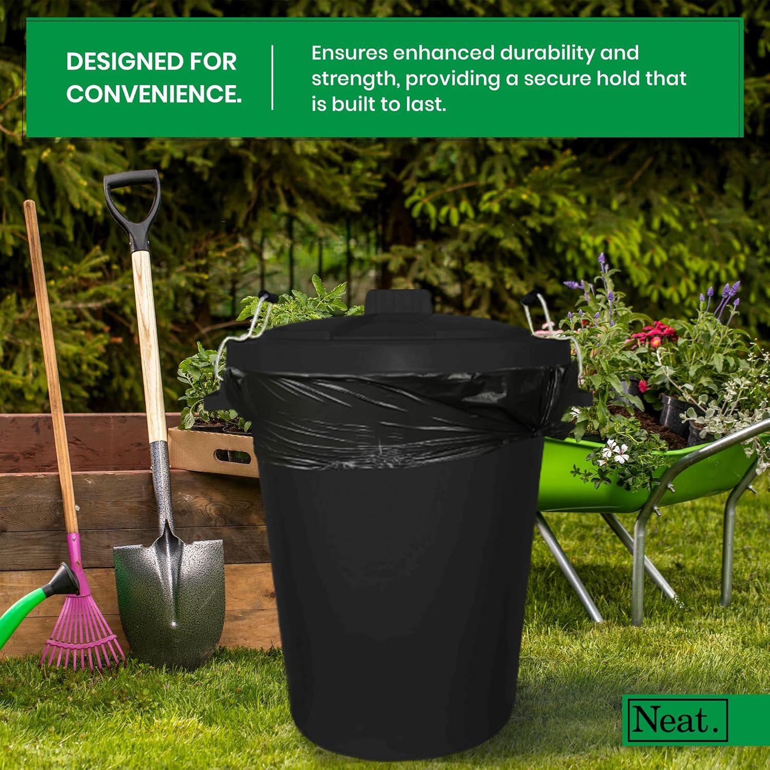 Neat. 90L Bin Coloured Large Plastic Bins, Heavy Duty Kitchen Bin with Metal Handle Dustbin