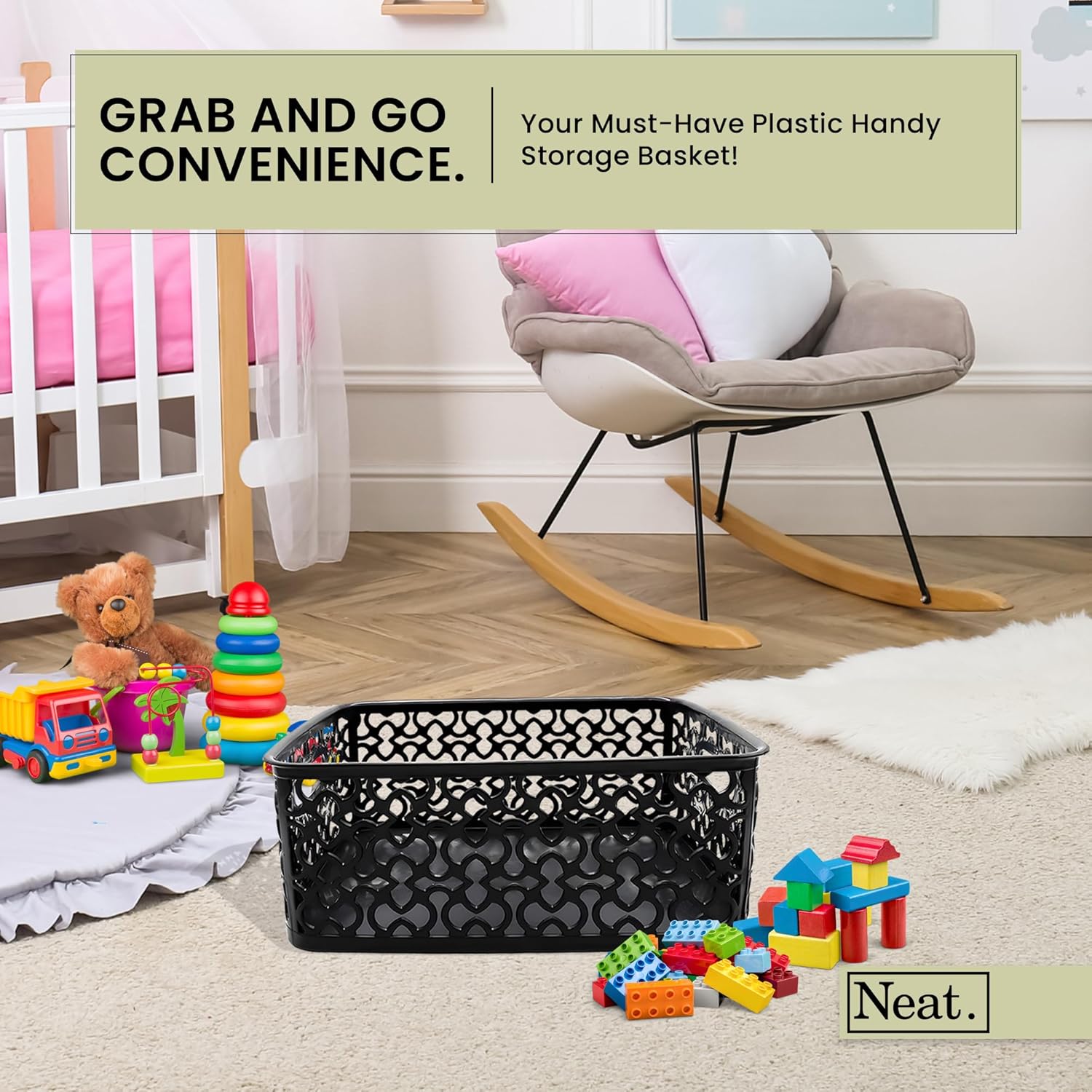 Pack of 6 Plastic Storage Baskets for Shelves - Small Handy Basket Organiser, Ideal for Home, School, Office Kitchen, Shelf-Friendly Plastic Baskets for Storage, Tidy Organising Boxes