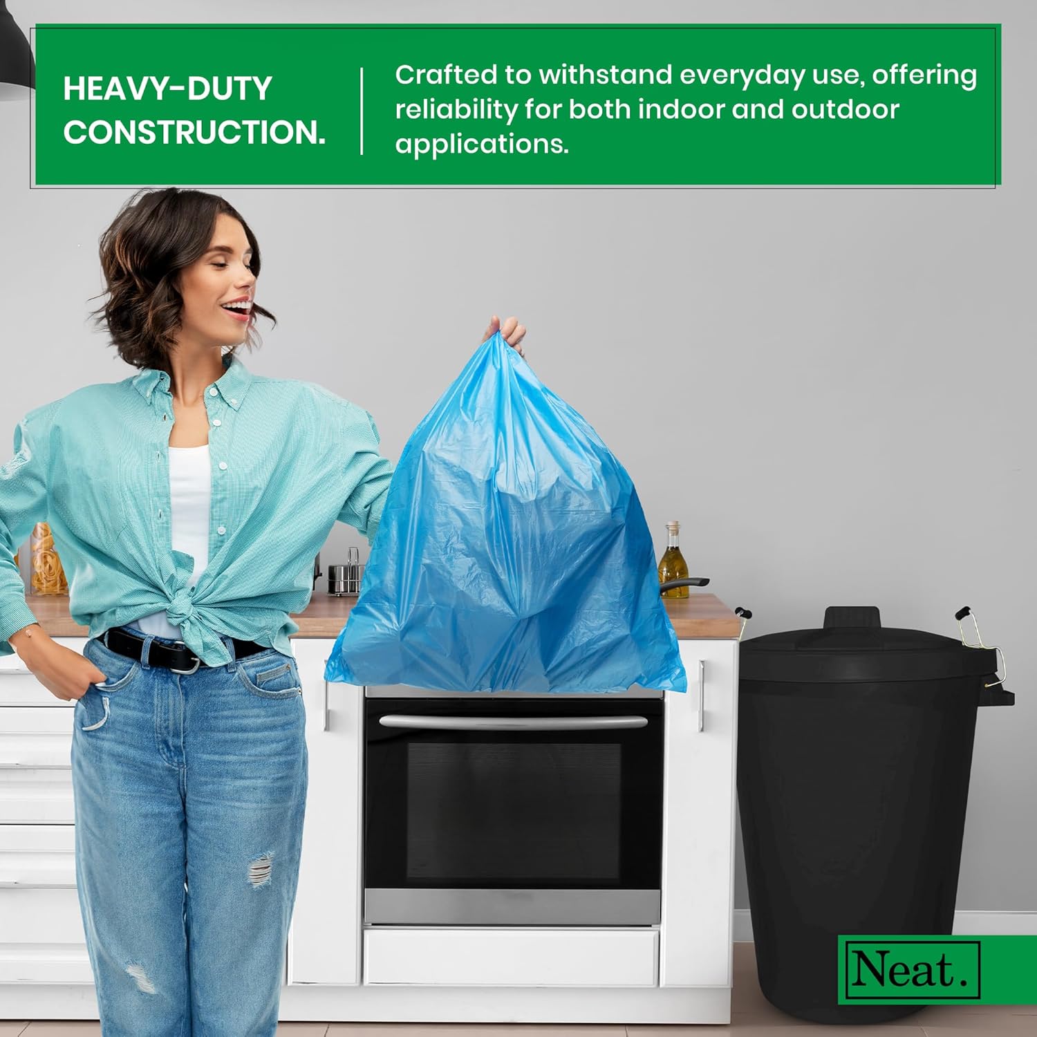 Neat. 90L Bin Coloured Large Plastic Bins, Heavy Duty Kitchen Bin with Metal Handle Dustbin