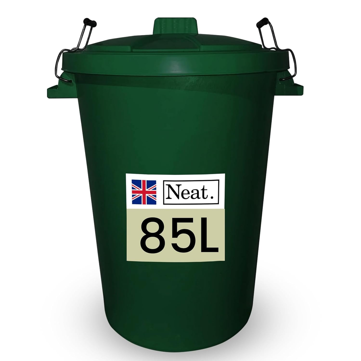 Neat. Extra Large Plastic Dustbin with Clip Locking Lid-  85 Litre, Green, Pack of 1