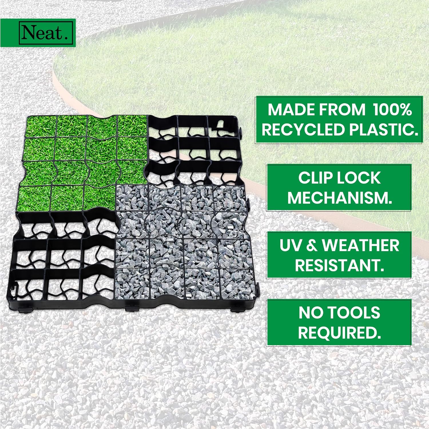 Plastic Shed Base - Sturdy Driveway Grids and Lawn Mats, Gravel Grid Grass Mat Combo, UK-Made Grass Grids, Garden Path Ground Matting for Gravel Stabiliser, Rubber Grass Mats, Pack of 20
