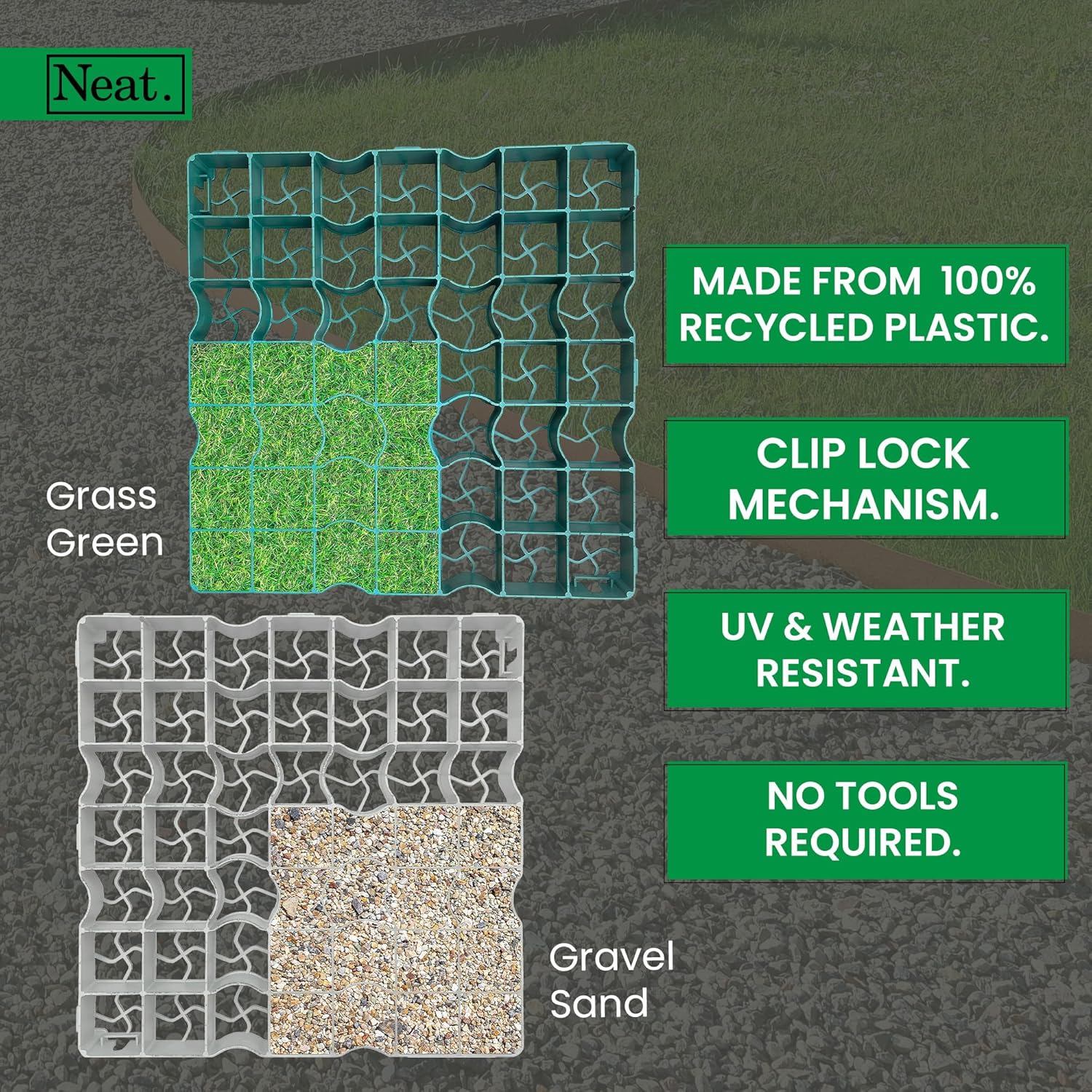 Coloured Shed Base Plastic Grid - 12 Grids (3m²), Gravel Sand