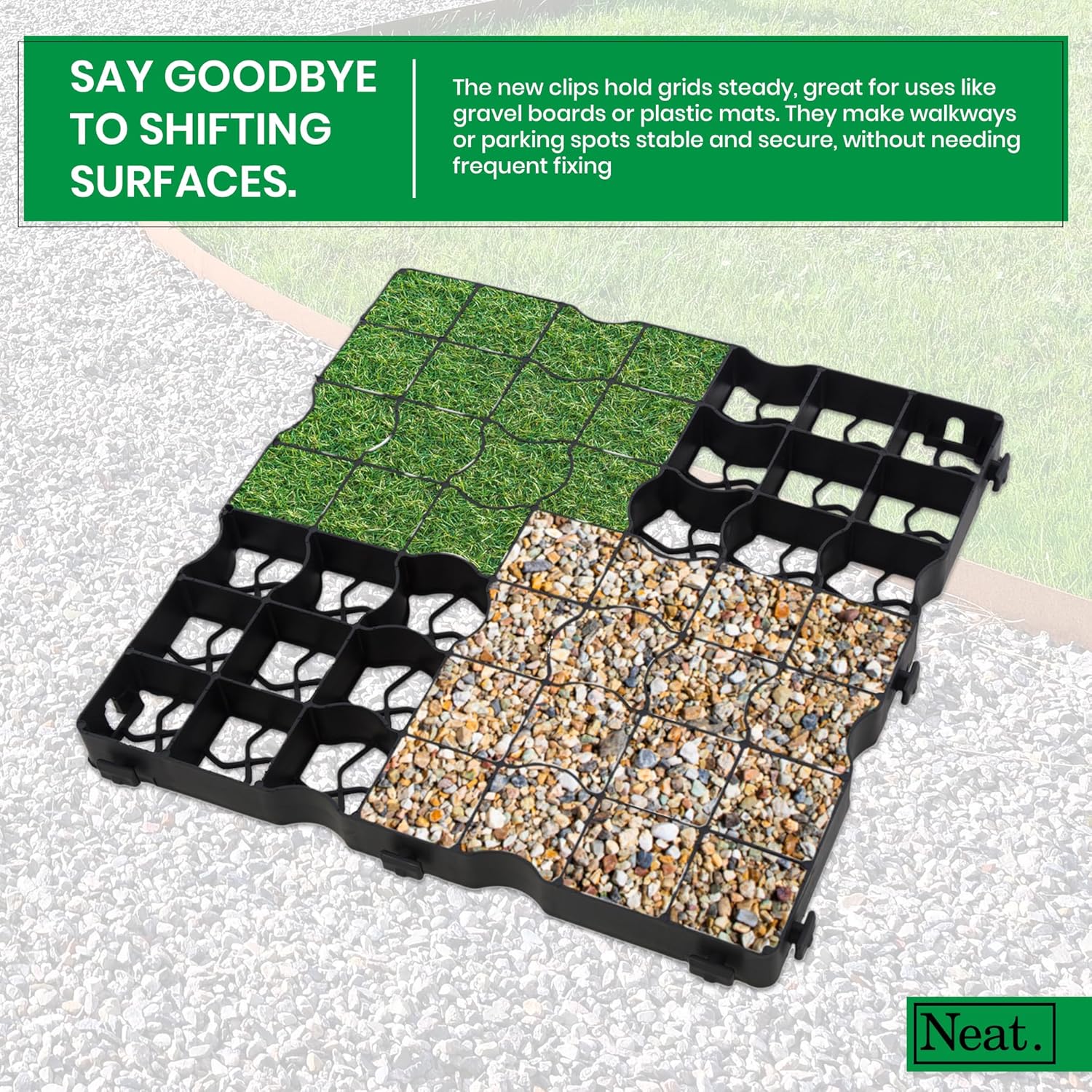 Plastic Shed Base - Sturdy Driveway Grids and Lawn Mats, Gravel Grid Grass Mat Combo, UK-Made Grass Grids, Garden Path Ground Matting for Gravel Stabiliser, Rubber Grass Mats, Pack of 20