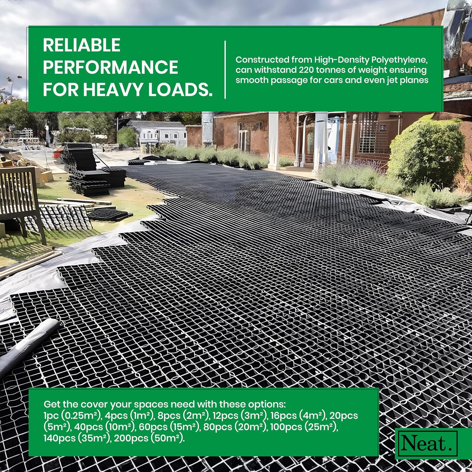 Plastic Shed Base - Sturdy Driveway Grids and Lawn Mats, Gravel Grid Grass Mat Combo, UK-Made Grass Grids, Garden Path Ground Matting for Gravel Stabiliser, Rubber Grass Mats, Pack of 20
