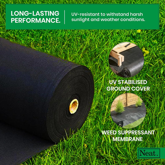 FXDM Weed Control Membrane-Fabric & Garden Barrier, UV Stabilised Ground Cover, Weed Suppressant Membrane for Aggregate Areas (2 x 50m (100m²)) Black