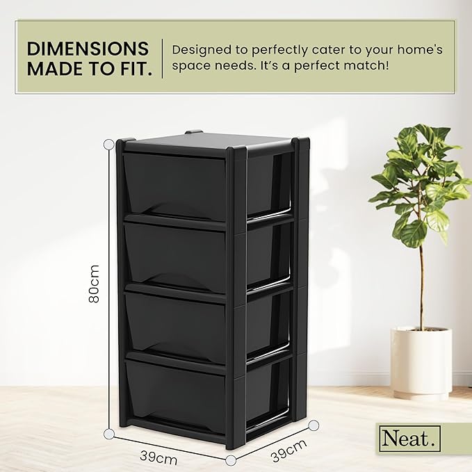 Drawer Storage Unit 4 drawers (Black Drawers with Black Frame)