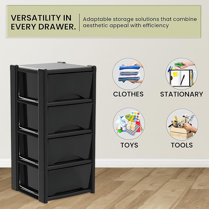 Drawer Storage Unit 4 drawers (Black Drawers with Black Frame)