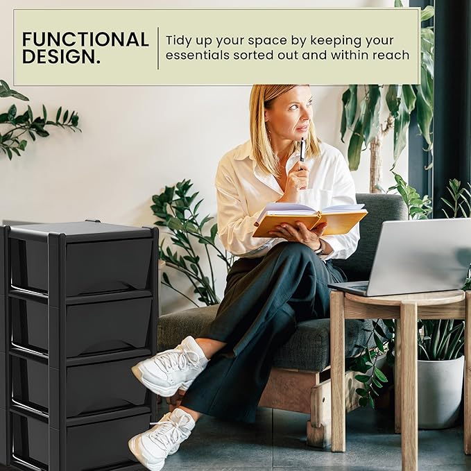 Drawer Storage Unit 4 drawers (Black Drawers with Black Frame)