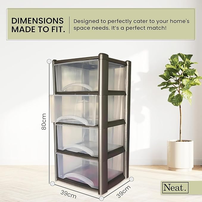 Plastic Drawers Storage Unit Tower Grey