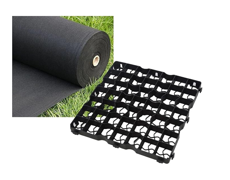 FXDM MEMBRANE INCLUDED - Gravel/Grass Grid Paver Path Base Mat FOR Greenhouse Deck Turf Lawn Shed Garden (24 Grids = 6m²), Black