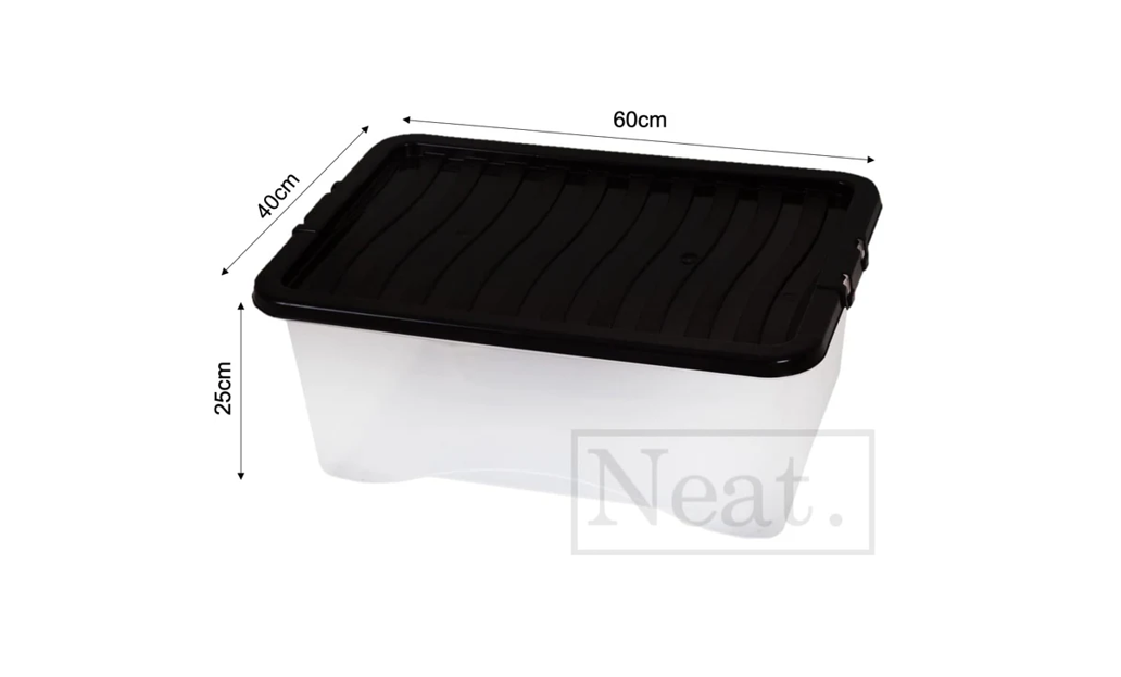 Clear Storage Boxes with Black Lids FXDM 45L - Pack of 5