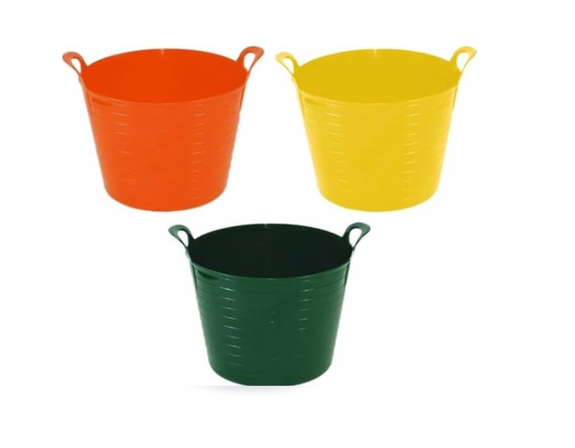 Neat Plastics 26 L Flexi Tub Set - Robust Multi-Purpose Storage Tub in Assorted Color - Handy Builders Buckets Heavy Duty, Ideal for Home, Garden, Animal Feed, Pack of 3