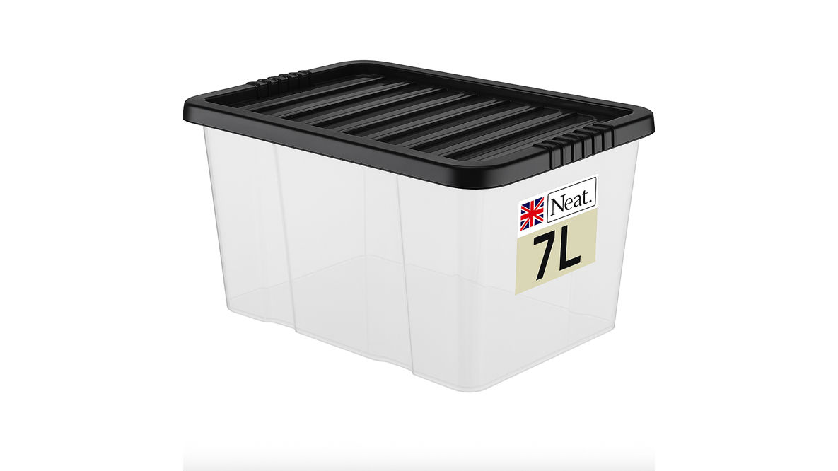 Neat. Plastic Storage Box, Clear Base, Black Lid Multiple Sizes