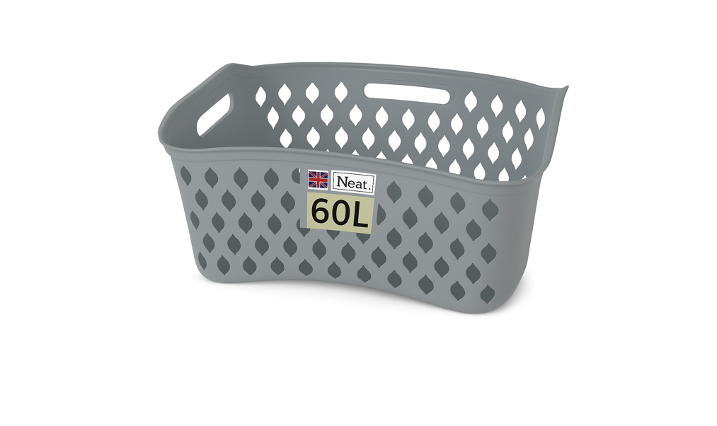 Neat. 60L Plastic Laundry Basket Hipster Design-  Grey (1Pcs)