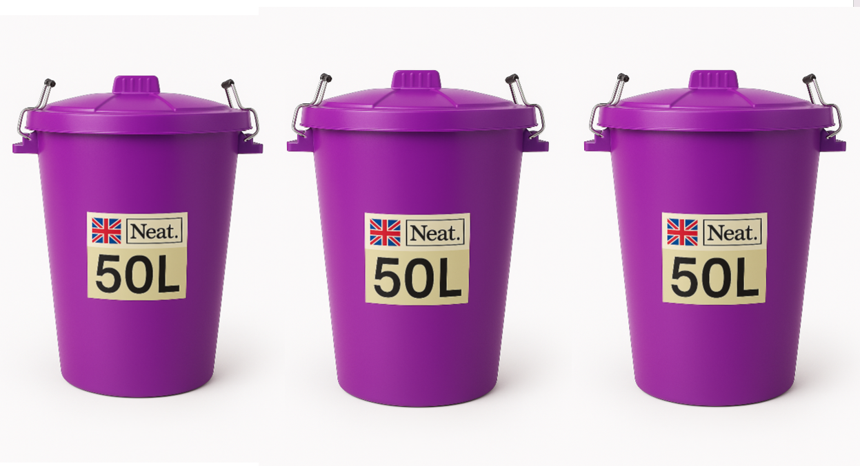 Garden Bin  – Heavy Duty Plastic Dustbin with Clip Lock Lid, Multicoloured